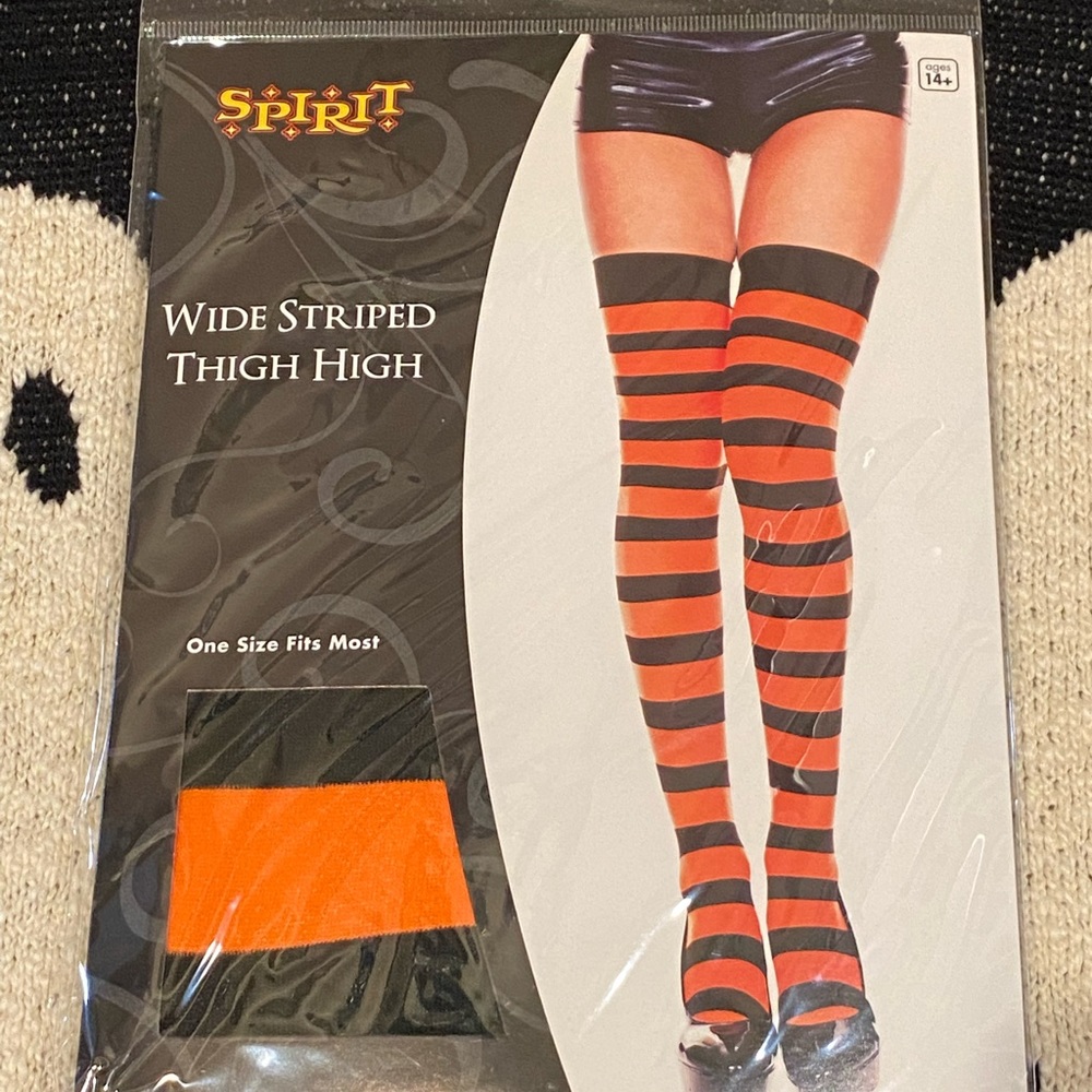 New in Package - Ladies Wide Striped Thigh High. One size fits most. 🧡🖤🧡
